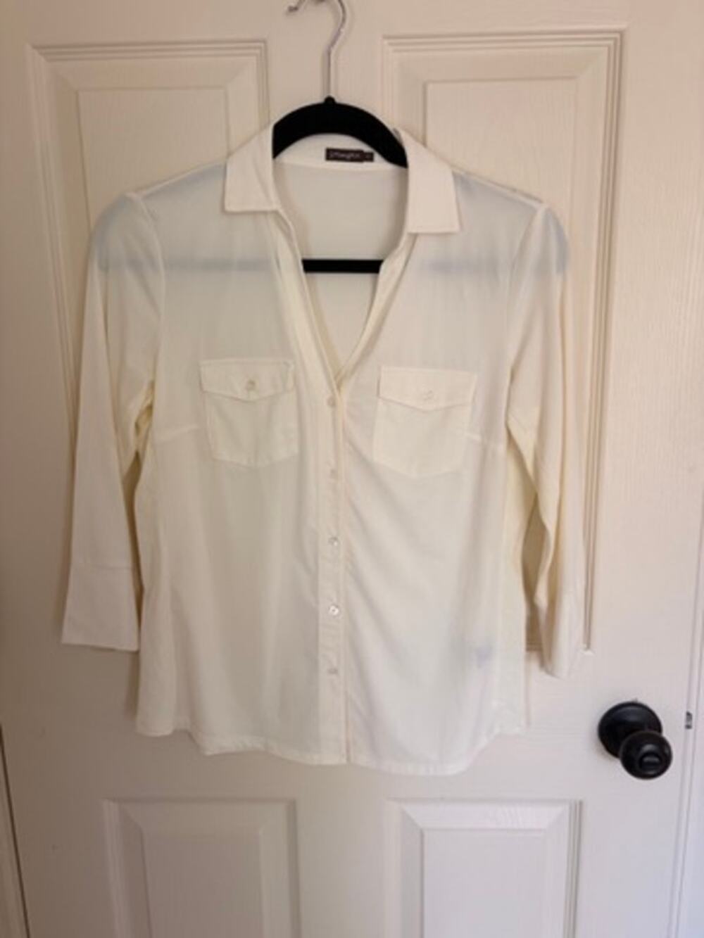 J McLaughlin Ivory Stretch Button Front Blouse Top Small